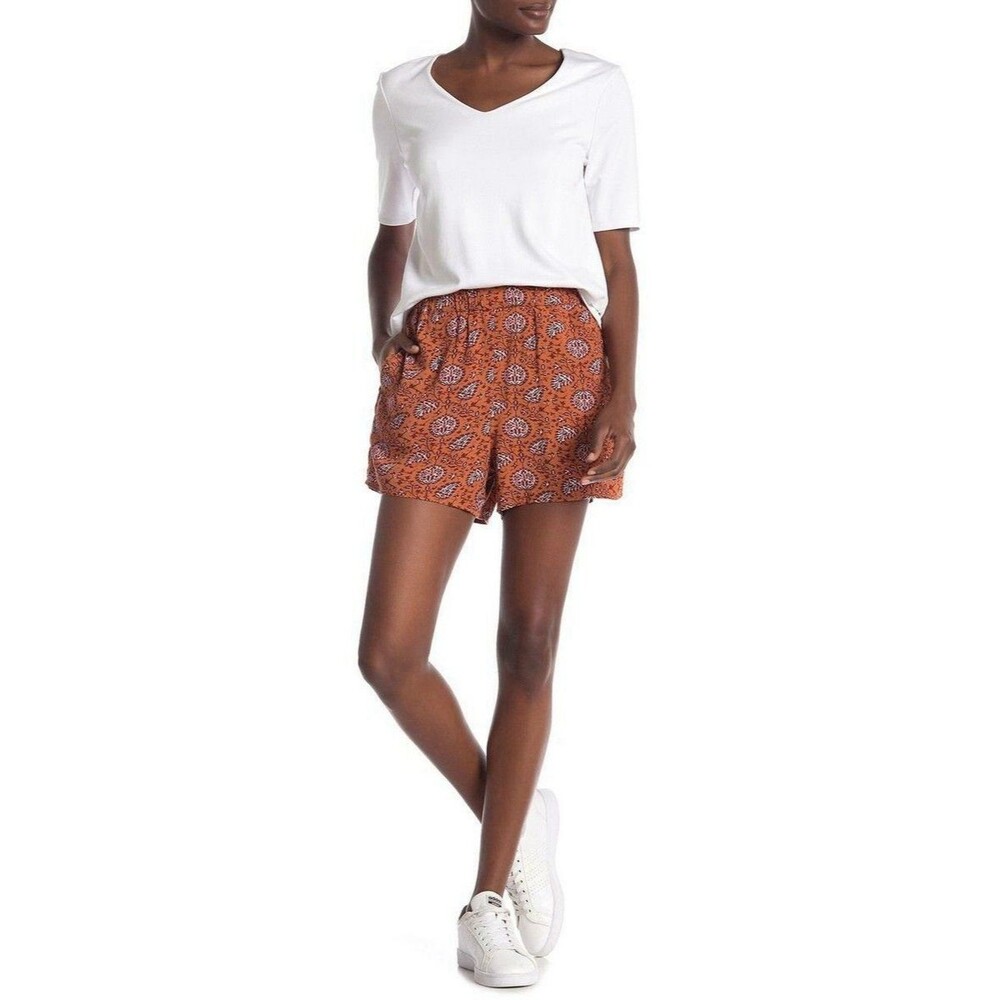 Madewell Floral Pull On Shorts Small Brown Pattern Elastic Waist Casual EUC